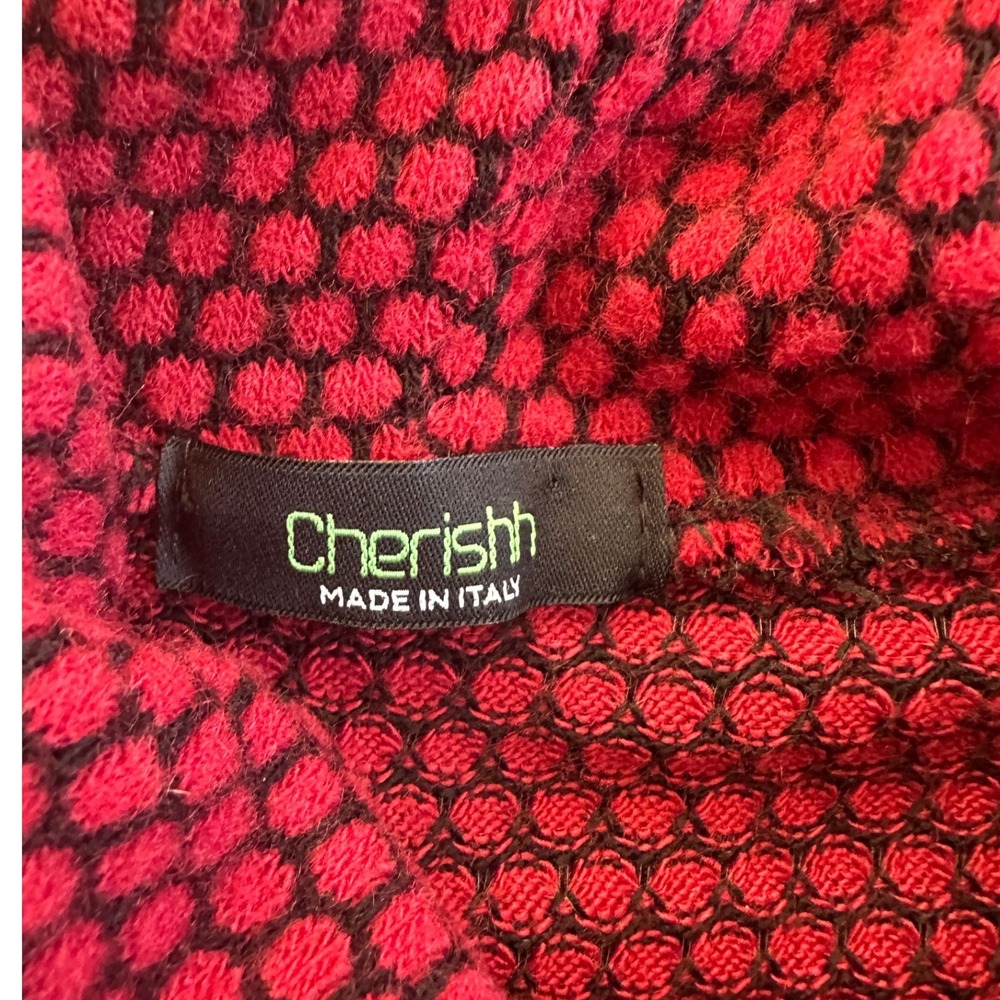 Cherishh Cowl Neck Sweater Wmn L Red Black Honeycomb Knit Made in Italy - Picture 6 of 6